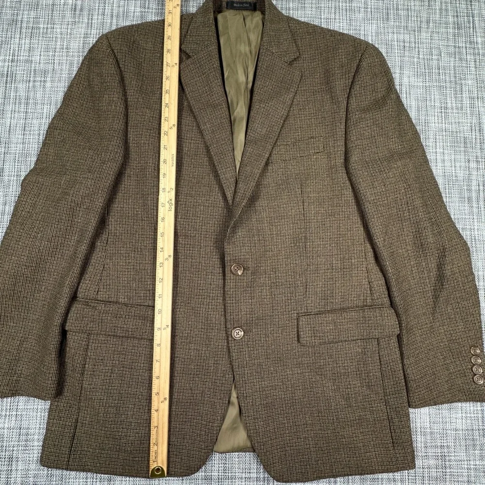 Chaps Men's Blazer 40R Brown Micro Houndstooth 100% Wool Two Button Sport Coat